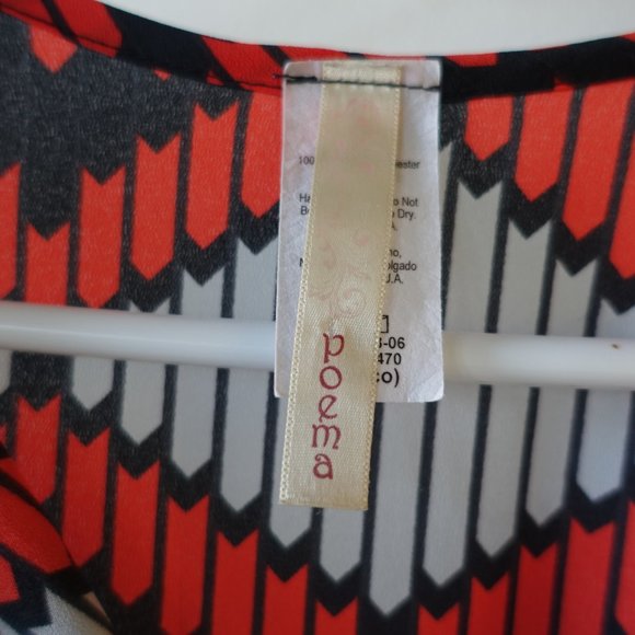Poema geometric red grey black boho tunic top S SM Small - Picture 6 of 12